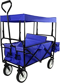 Flex HQ Collapsible Outdoor Utility Lightweight Wagon Cart with Removable Top Canopy with New and Improved Extra Padding Blue