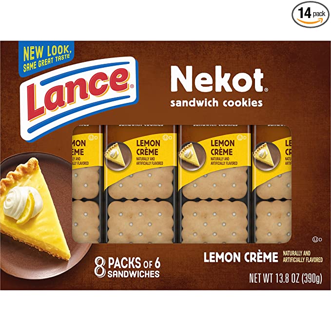 Lance Sandwich Cookies, Nekot Lemon Creme, 8 Count Box (Pack of 14)
