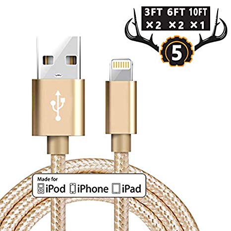 iPhone Charger Lightning Cable iPhone Cable MFi Certified Apple iphone charer cable Xs MAX XR X 8 7 6s 6 5E Plus ipad car Charger Charging Cable Cord Fast Long USB c 3 3 6 6 10 ft to 5pack Chargers 01