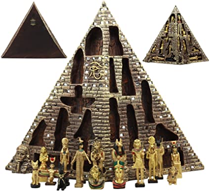 Ebros Egyptian Monument Pyramid Display Statue Featuring 16 Miniature Gods Anubis Osiris Maat Isis Bastet Sekhmet Obelilsk Sphinx and More for Educational and Decorative Centerpiece
