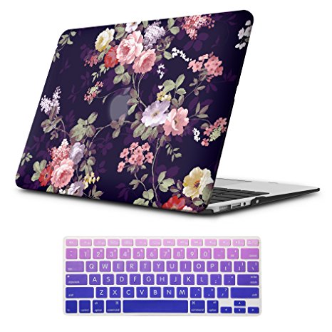 iLeadon Macbook 12 inch Case Model A1534 Protective Hard Case Rubber Coated Ultra Thin Shell Cover Keyboard Cover For MacBook 12 Inch With Retina Display ,Navy Blue Rose