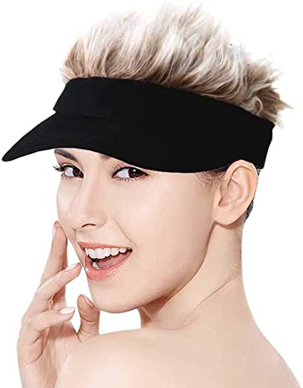 Regilt Adjustable Sun Visor Hat with Wig Spiked Hairs Fashion Baseball Golf Cap for Men & Women