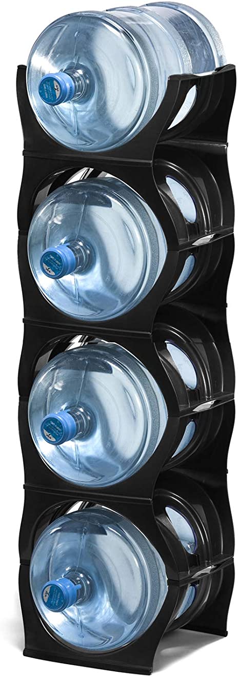 Premium Stackable Water Bottle Storage Rack. Best Water Jugs 5 Gallon Organizer. Jug Holder for Kitchen, Cabinet and Office Organizing. Reinforced Polypropylene 4 Bottles Shelf. By Baridoo