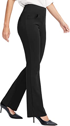 Rammus Womens Yoga Dress Pants with 5 Pockets High Waist Stretch Work Pants for Women Bootcut Leg Slacks for Office Casual