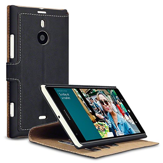 Nokia Lumia 1520 Low Profile Faux Leather Wallet Case with Viewing Stand - By Covert (Black)