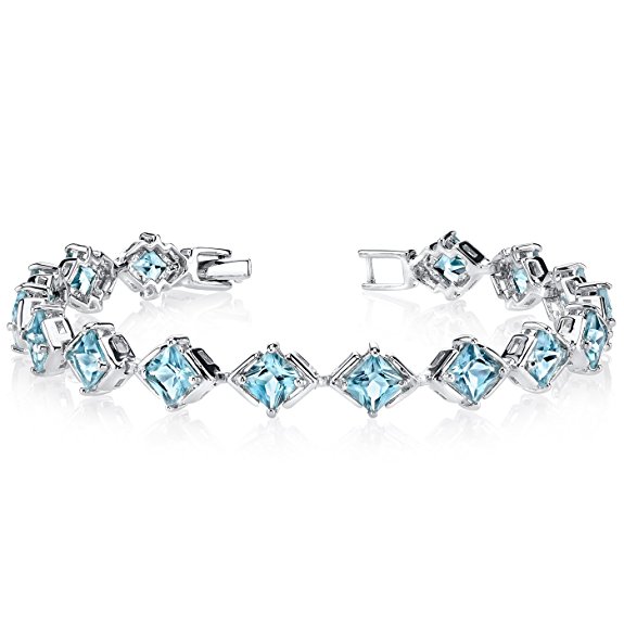 Swiss Blue Topaz Bracelet Sterling Silver Princess Cut 12.00 Carats