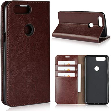 OnePlus 5T / 1 5T Case,iCoverCase Genuine Leather Wallet Case [Slim Fit] Folio Book Design with Stand and Card Slots Flip Case Cover for OnePlus 5T / 1 5T 6 inch(Dark Brown)