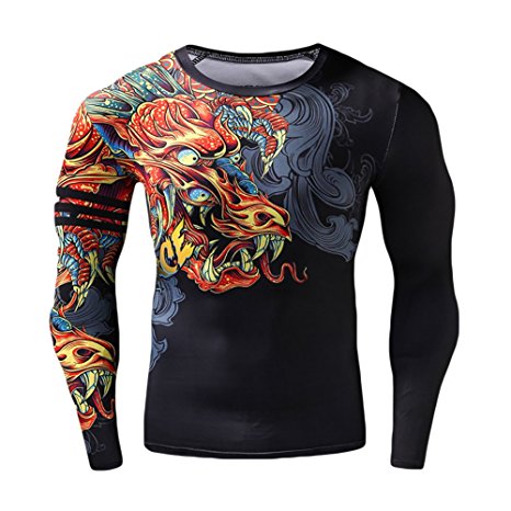Men's 3D Novelty Lycra Compression Shirt Skin Tight Shirt Vest Short/Long Sleeve Shirt