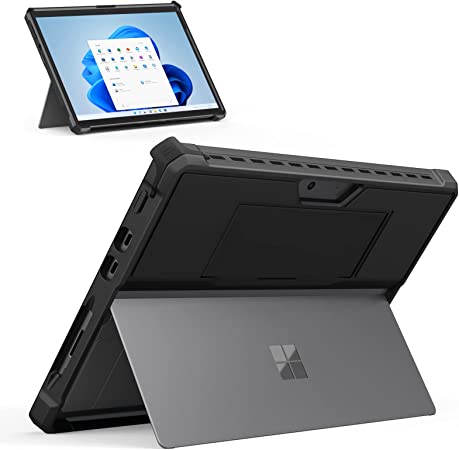 MoKo Case Fits Microsoft Surface Pro 8-13" Touchscreen 2021 Release Tablet - All-In-One Protective Rugged Cover Case with Hand Strap & Compatible with Type Cover Keyboard, Black