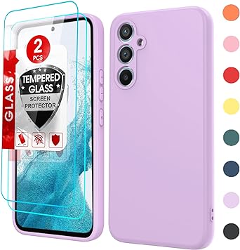 LeYi for A54 5G Case: Galaxy A54 5G Case with [2 Pack] Tempered Glass Screen Protector, Liquid Silicone Soft Microfiber Liner Cover Case for Samsung A54, Purple