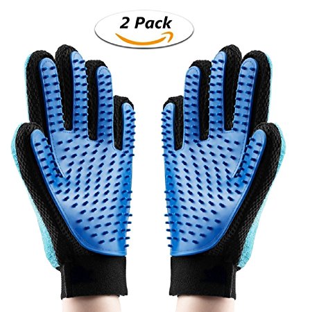 Pet Grooming Glove, Ariel-gxr 2pcs silicone Deshedding Hair Remover Glove Brush for Dogs & Cats Long & Short Pet Fur Clean Massage Tool with Enhanced Five Finger Design(Both for Right Hands)