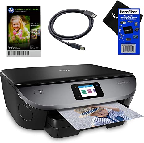 HP Wireless All-in-One Printer Envy 7120 Inkjet Wi-Fi Printer, Scanner & Copier   Ink Cartridges & Optional Instant Ink Subscription   USB Cable, Sample Photo Paper & HeroFiber Cloth for HP Printer