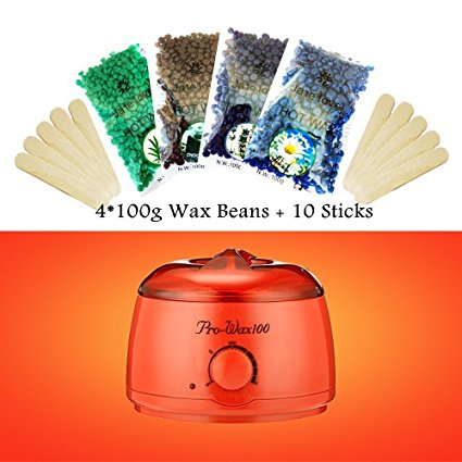 Youke Hair Removal Electric Wax Warmer Wax Melting Pot with Hard Wax Beans and Wiping Sticks, Depilatory Set ( Orange )