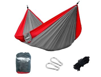 Luxetempo Portable Ultralight Nylon Parachute Double Hammock -Camping Backyard Recreation-8.9 * 4.6 ft Green