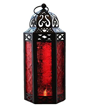 Mid Size Table/hanging Red Hexagon Moroccan Candle Lantern Holders