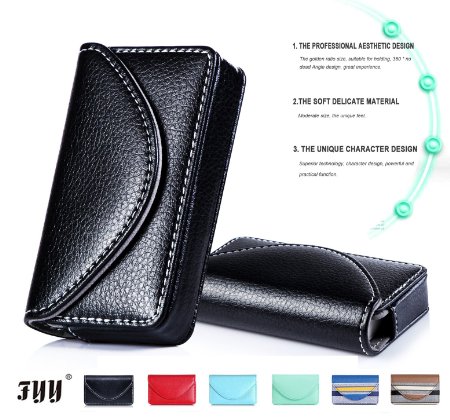 FYY 100 Handmade Premium Leather Business Name Card Case Universal Card Holder with Magnetic Closure Hold 30 pics of cards Black