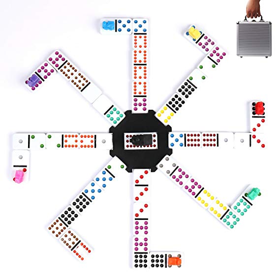 Mexican Train Dominoes Game, KAILE 91 Tiles Double 12 Color Dominoes Set for Kids Dominoes Game with Aluminum Case Instructions
