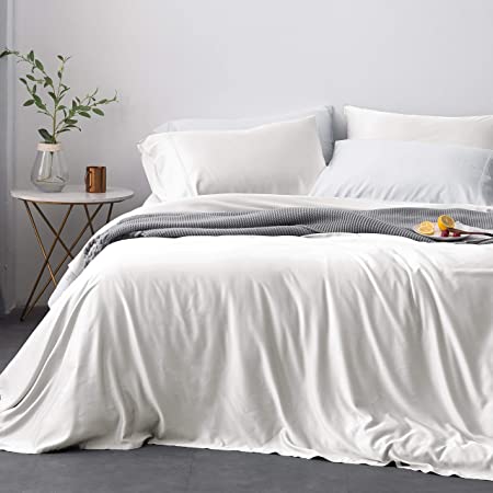 Oasis Fine Linens Island Bamboo Collection Softest Hypoallergenic Sheets (Full, White Sand)