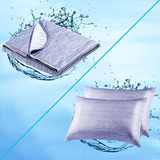 Marchpower Cooling Cotton Blanket (Queen/Full Size - Blue) and Pillowcase (Queen - Blue)
