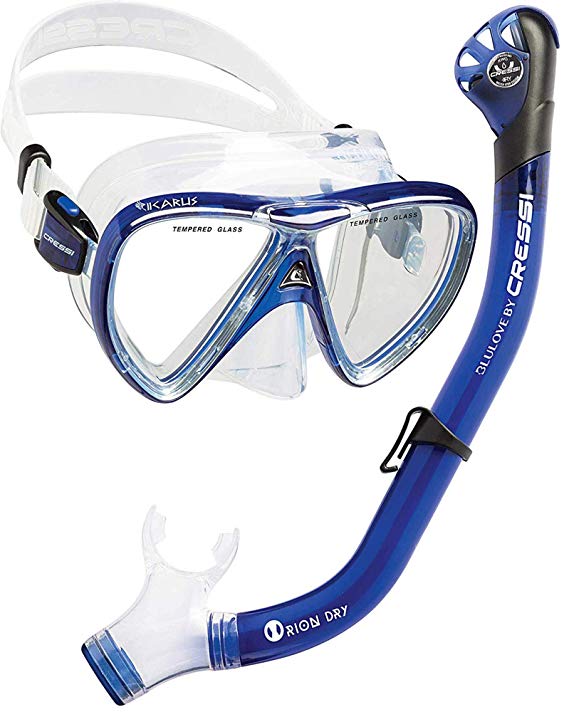 Cressi Adult Snorkeling Kit, Mask & Dry Snorkel - Quality Equipment for Discovering the Underwater World | Ikarus & Orion Dry: Designed in Italy