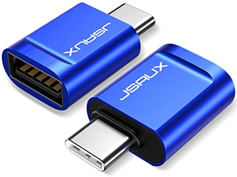 JSAUX USB C to USB 3.0 OTG Adapter，[2 Pack] Type C OTG Adapter Thunderbolt 3 Type C Adapter Compatible with MacBook Pro 2019/2018/2017, MacBook Air 2018, Dell XPS and More Type-C Devices-Blue