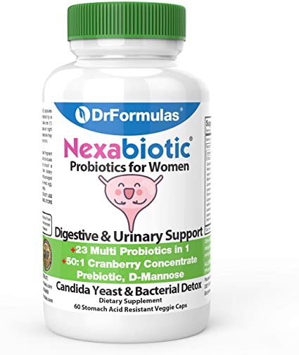 DrFormulas Probiotics for Women with Cranberry Pills, Fiber Prebiotic & D Mannose | Nexabiotic Vaginosis, Weight Loss & Urinary Health with L Reuteri, Lactobacillus Acidophilus for Yeast, 60 Capsules