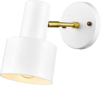 Light Society LS-W266-WH Lachlyn Wall Sconce in Matte White with Swivel Shade and Brass Details, Retro Modern Mid-Century Style Lighting