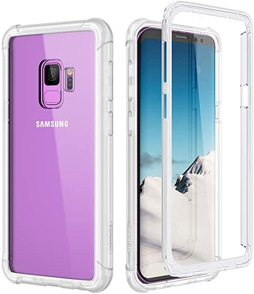 SURITCH Clear Case for Samsung Galaxy S9,【Built in Screen Protector】【Support Wireless Charging】 Hybrid Protection Hard Shell Soft TPU Bumper Rugged Case Shockproof for Samsung S9 5.8"(Clear)