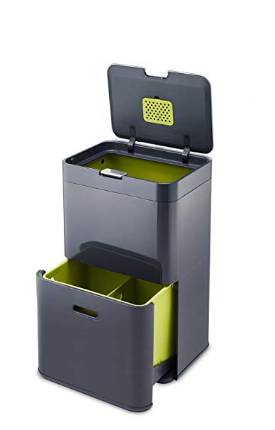 Joseph Joseph 30020 Intelligent Waste Totem Kitchen Trash Can and Recycle Bin Unit, 13 gallon/48 liter, Graphite