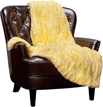 Chanasya Fuzzy Faux Fur Elegant Rectangular Embossed Throw Blanket - Plush Sherpa Microfiber Sunny Yellow Blanket for Bed Couch (60x70 Inches) Yellow