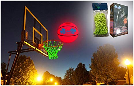 MCNICK & COMPANY LED Glow in The Dark Basketball   NET - 100 Hour Battery Life - Light up Basketball Net Hoop