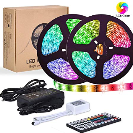 YORMICK LED Strip Lights, 32.8Ft/10M 300LED Light Strip SMD 5050 Waterproof Flexible RGB Strip Lights with 44 Keys IR Remote for Home Kitchen Bar Counter Cabinet Party Christmas Decoration