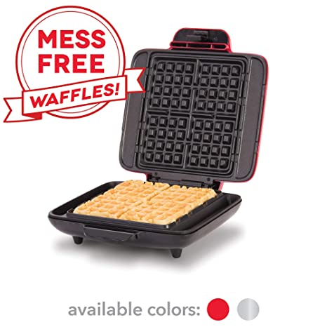 DASH No-Drip Belgian Waffle Maker, Waffle Iron 1200 Watt , Waffle Maker Machine for Waffles, Hash browns, Easy Clean, Non-Stick ,  Mess Free Sides - Red (Renewed)