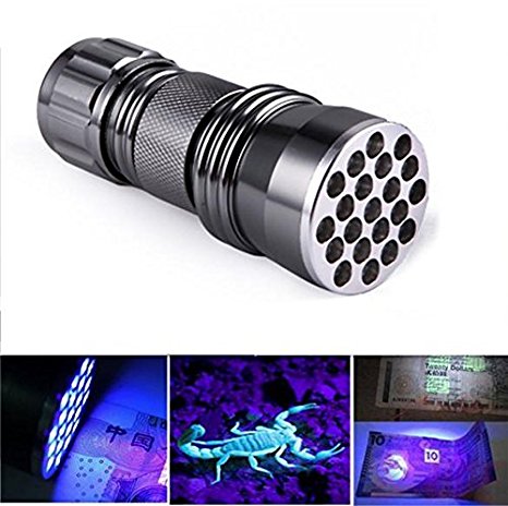 Topwell® Mini AAA 21 LED UV Ultra Violet Blacklight Pocket Flashlight AAA Torch for Spotting Scorpions and Bed Bugs, Counterfeits, A/C Leaks and Pet Stains UV counterfeit money detector flashlight violet light to detect fluorescent substance
