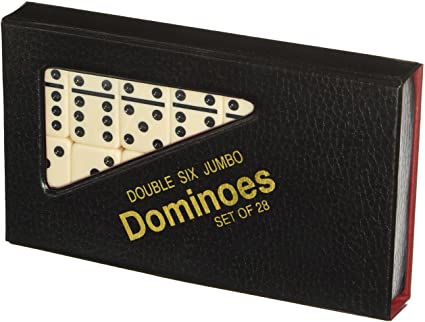 CHH 2411 Double 6 Jumbo Size Domino Tiles in Snap Vinyl Case, Black/Cream Color