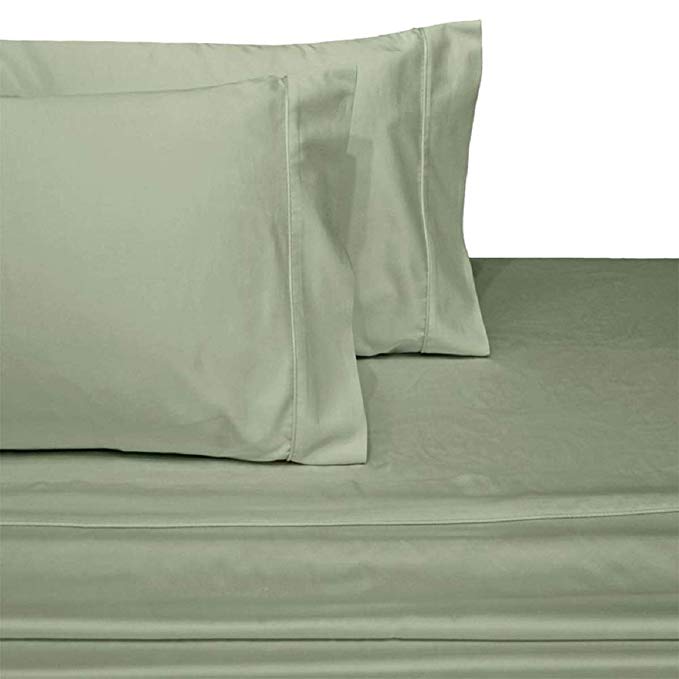 sheetsnthings 100% Cotton Split-Top-California King (Adjustable Cal King Bed Size Sheets) 300TC, Solid Sage, Sateen Weave, Deep Pocket, 4PC Bed Sheet Set