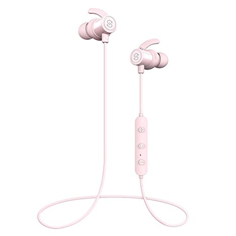 SoundPEATS Magnetic Wireless Earbuds Bluetooth Headphones Sport In-Ear Sweatproof Earphones with Mic (Super sound quality, IPX6, Bluetooth 4.1, aptx, 8 Hours Play Time, Secure Fit Design) - Pink