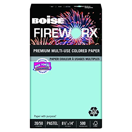 Boise MP2204-BE FIREWORX Colored Paper, 20-Pound, 8-1/2 x 14, Bottle Rocket Blue, 500 Sheets/Ream