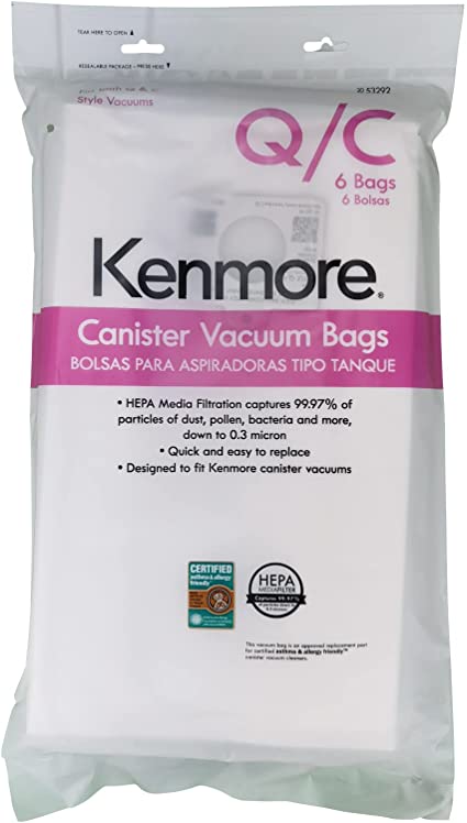 6 Pack Type Q HEPA Canister Vacuum Bags for Kenmore, 53292 Replacement Canister Vacuum Cleaner Bags for Kenmore 81214, 81414, 81614, 81615, 81714, 21814, BC7005, BC3005,BC2005