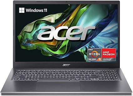 Acer Aspire 5 15 Slim Laptop | 15.6" FHD (1920 x 1080) IPS | AMD Ryzen 5 7530U Hexa-Core Processor | AMD Radeon Graphics | 8GB LPDDR4X | 512GB Gen 4 SSD | Wi-Fi 6E | Backlit KB | A515-48M-R3DF,Gray