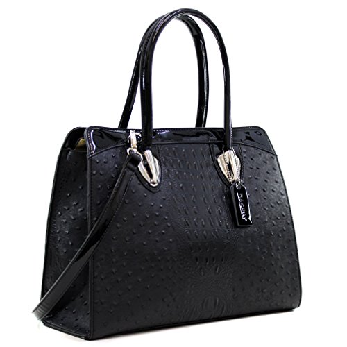 Dasein Women's Ostrich Embossed Structured Top Handle Convertible Tote Work Satchel with Shoulder Strap