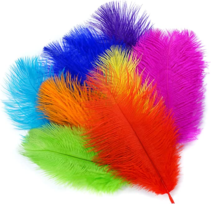 Mardi Gras Natural Colorful Ostrich Feathers Decorations10-12inch for Wedding Party Centerpieces，Flower Arrangement and Home，Gatsby Decorations（16pcs）