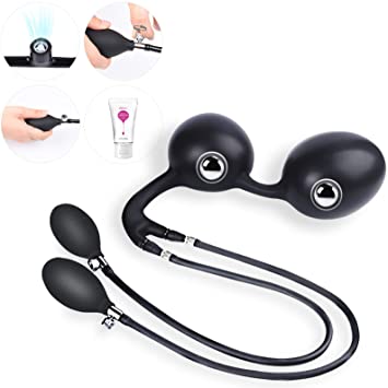 UTIMI Inflatable Anal Plug Double Headed Body-Safe Tail Plugs Butt Silicone Training Sex Toys for Male, Female and Beginners, Steel Ball Included