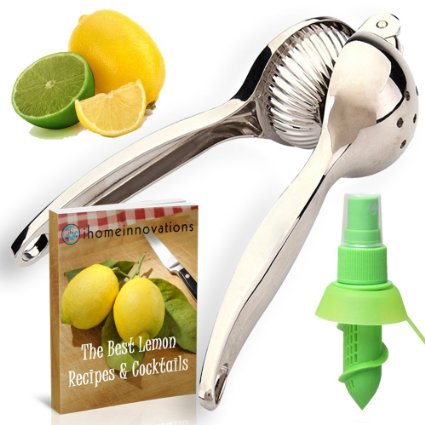 SAVE NOW - Large Stainless Lemon Lime Squeezer & Citrus Press Mister Combo - Giant Heavy Duty Steel Manual Small Orange Juicer Tool With Large Bowl And FREE LemonLime Recipe & Cocktail E-Book Included By iHomeInnovations.