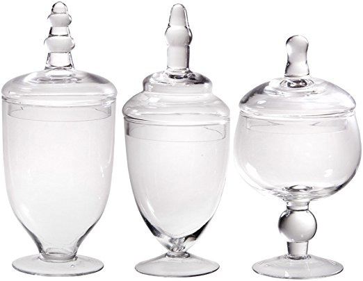 Palais Glassware Clear Glass Apothecary Jars - Set of 3 - Wedding Candy Buffet Containers (Small, Clear)