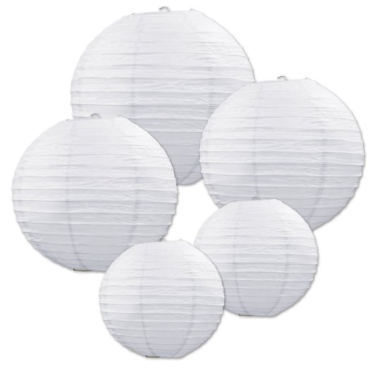 Beistle 54557-W White Paper Lantern Assortment, Assorted Sizes, 5 Paper Lanterns In Package