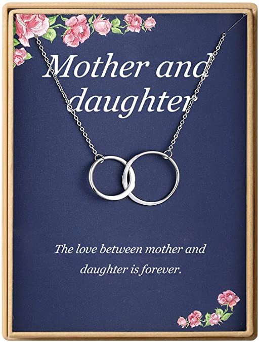 Mother and Daughter Necklace S925 Sterling Silver Two Interlocking Infinity Double Circles Necklace for Women