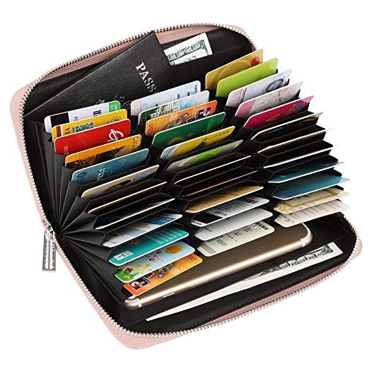 Women 36 Slots RFID Blocking Card Holder Large Long Leather Zipper Checkbook Accordion Wallet