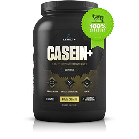 Legion Casein  Banana Cream Pie Pure Micellar Casein Protein Powder-Non-GMO Grass Fed Cow Milk, Natural Flavors & Stevia, Low Carb, Keto Friendly - Best Pre Sleep (PM) Slow Release Muscle Recovery 2lb