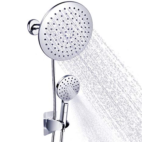 Shower Head with Handheld Spray, FEELSO High Pressure 9” Adjustable Showerhead and 3 Settings Hand Held Hose Shower Combo with Push Button Flow Control for Easy Operation